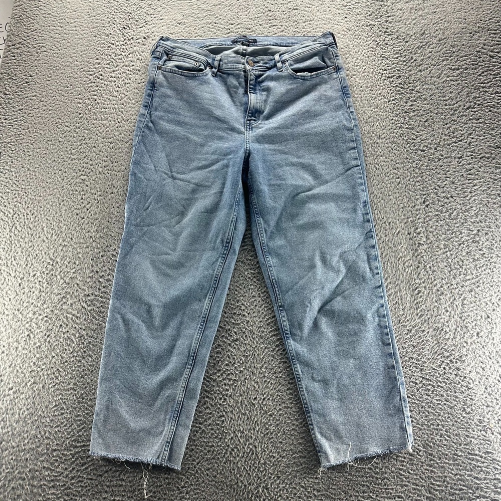 Calvin Klein Jean Women 32 Blue Cotton Denim Straight Light Wash Raw Hem Stretch